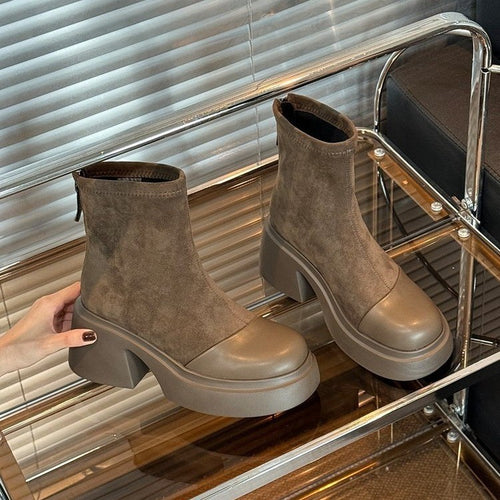 Dame Chunky Heel Syntetisk Støvler med Sideskzip Stilla