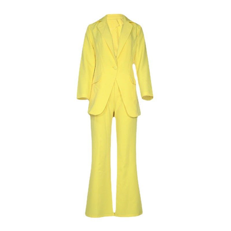 Dame elegant skåret blazer-bukse-sæt med dyb V-hals Stilla