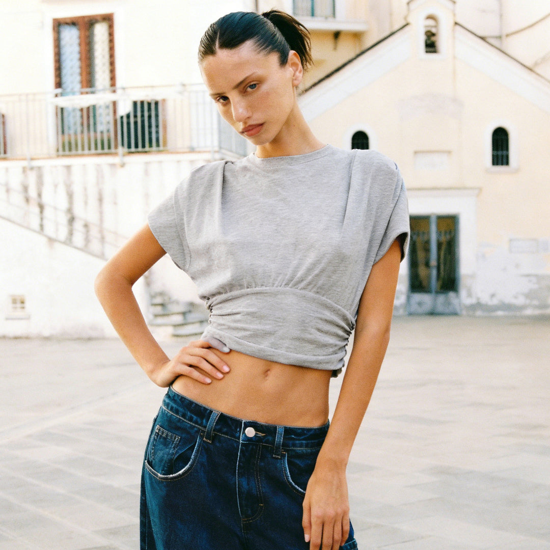 Damer casual oversized top med flæsedetaljer Skovae