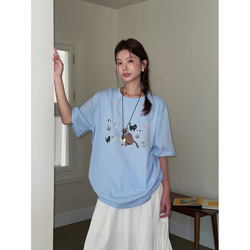 Dame T-shirt med dyreprint og afslappet snit Stilla