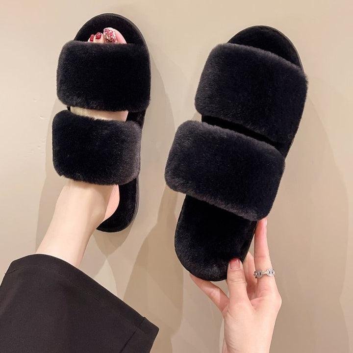 Dame Fuzzy Pantoletten med brede, komfortable remme og skridsikker sål Stilla