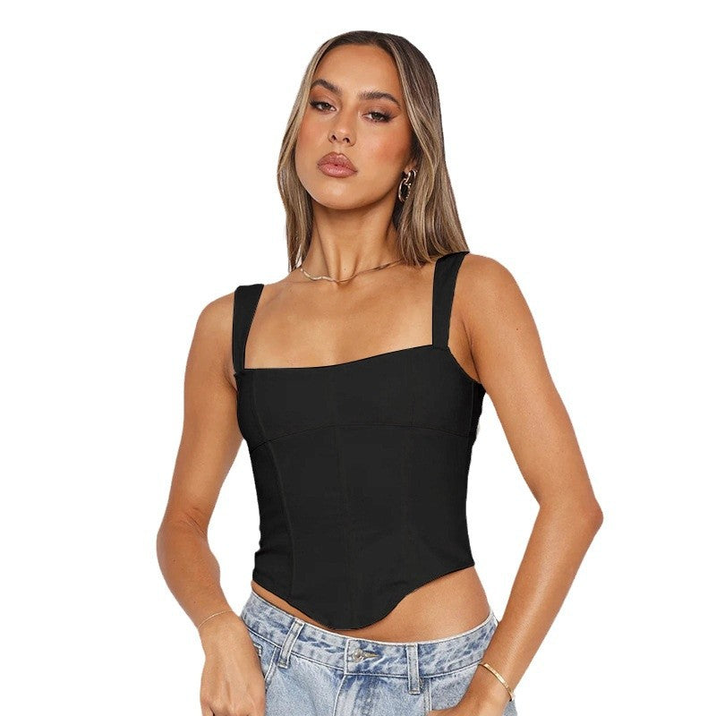 Dame figursyet bustier top med kvadratisk halsudskæring og brede stropper Skovae