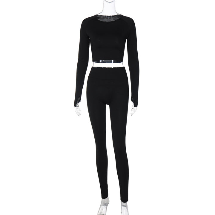 Dame Sporty Cropped Top og Leggings Sæt i åndbart materiale med elastisk talje Stilla