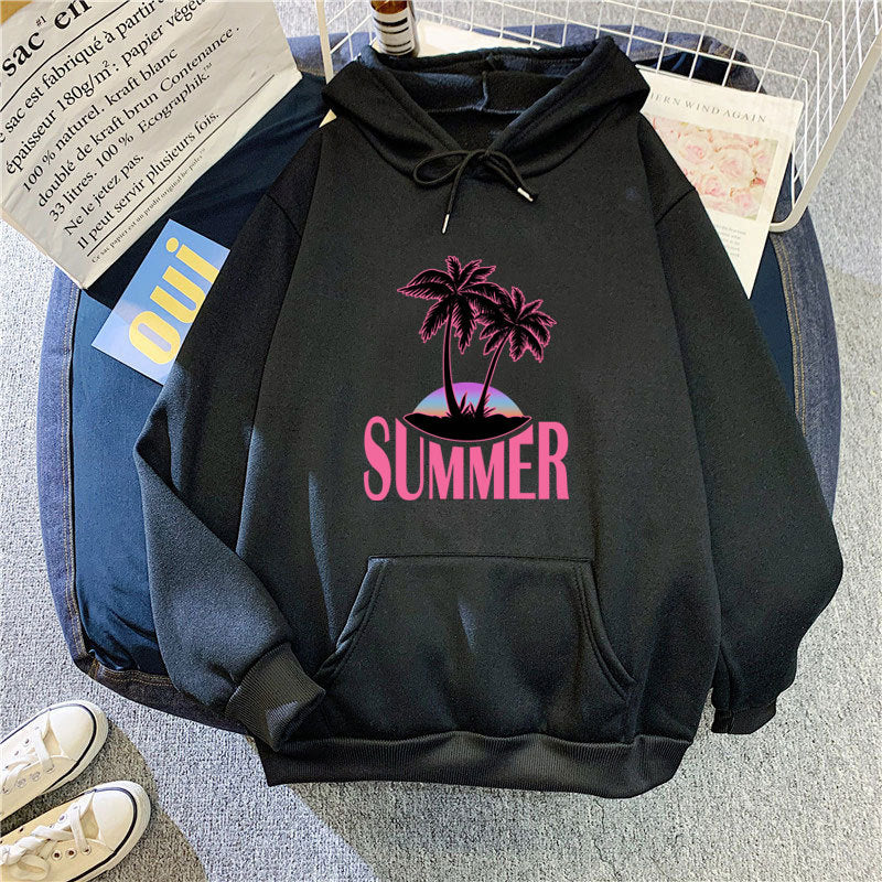 Kvinder's hoodie med sommermotiv og tropisk palmeprint Skovae