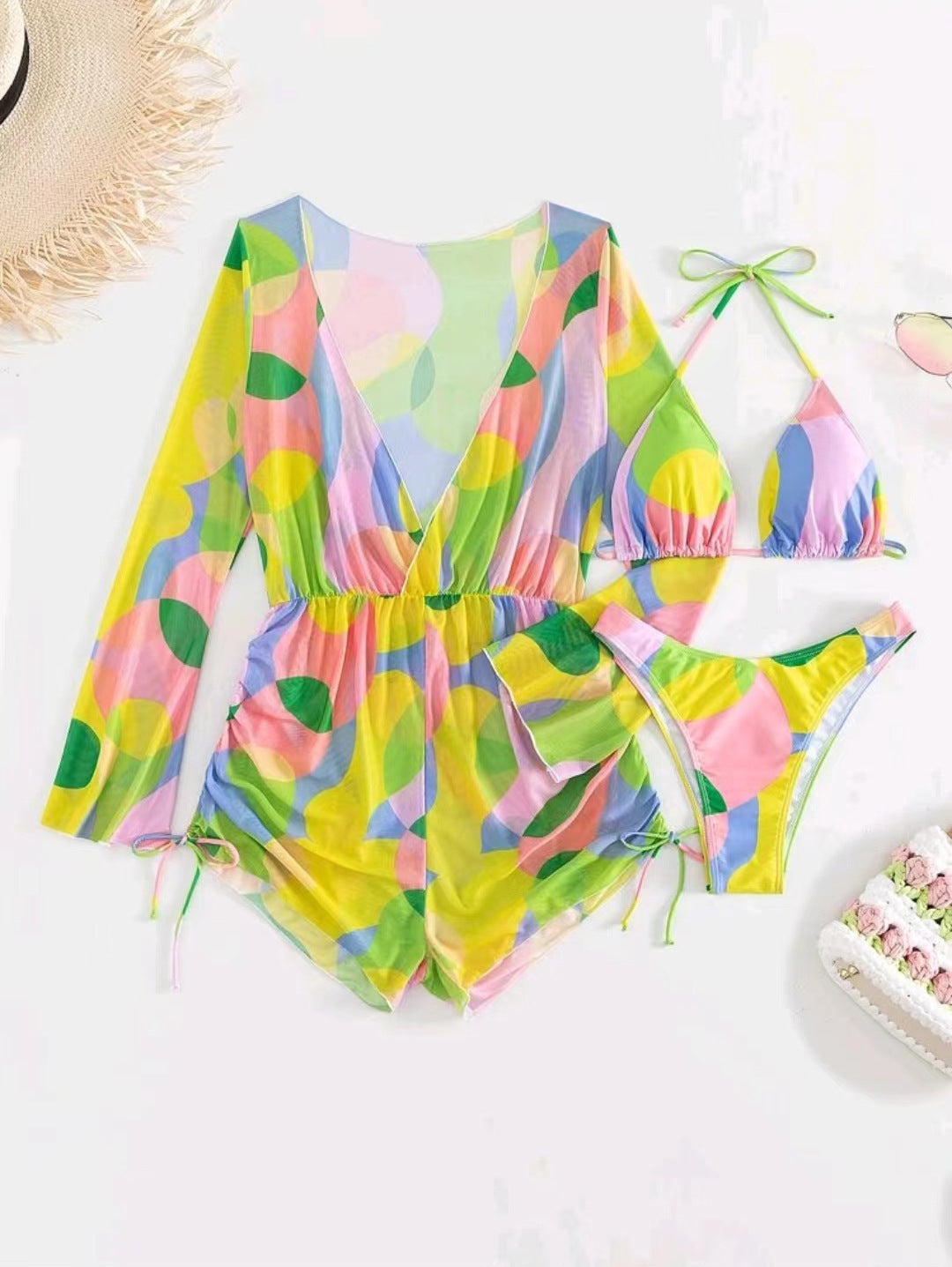 Femme Farverig Print Badedragt og Bikini Sæt Stilla