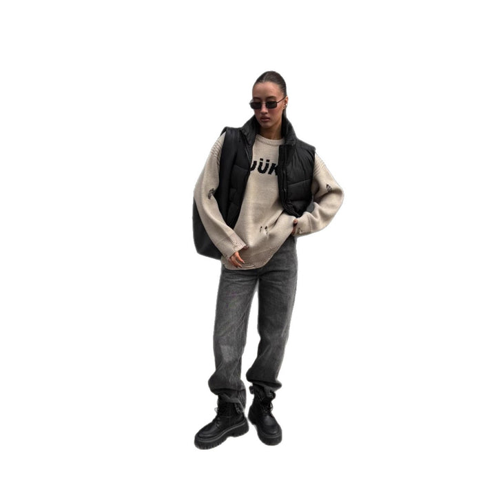 Kvinders Urban Oversized Sweater med Kreativ Skrift og Casual Design Stilla