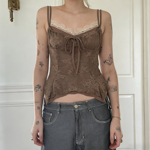 Dame Spets-Bustier-Top med raffinerede stropdetaljer og elegant knude Skovae
