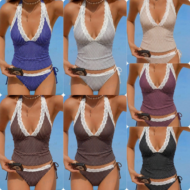 Dame Halter-Kini-sæt med spidsede detaljer Skovae