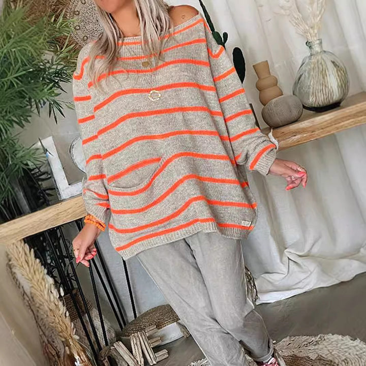 Kvindernes afslappede strikket sweater med lange ærmer og generøse lommer Stilla