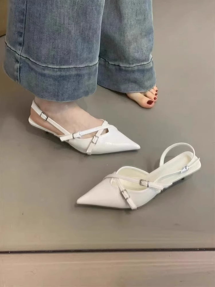 Dame Spids tå Slingback Hæle med justerbare Remme Stilla