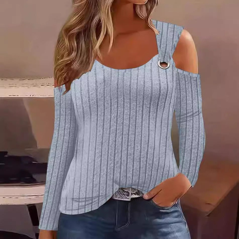 Dame Off-Shoulder top med dekorrative ribzoner og moderigtigt snit Stilla