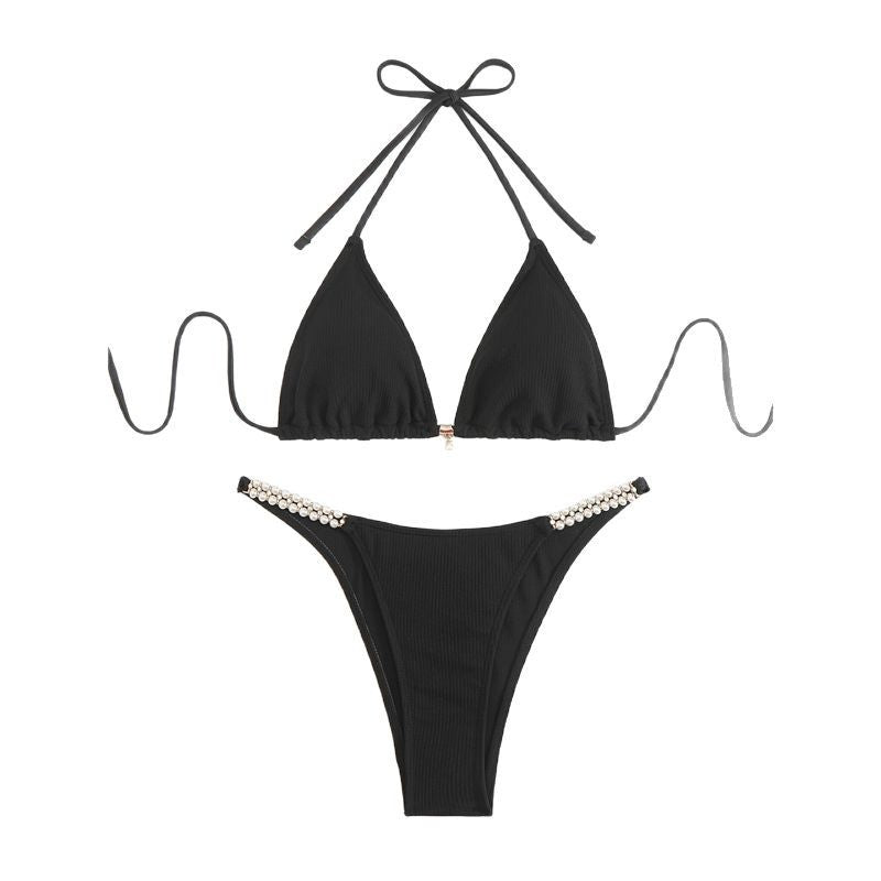Kvinder Elegante Rib Strik Trekant Bikini Sæt Stilla