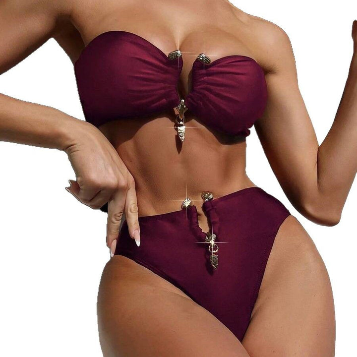 Dame bandeau-bikini med glinsende accenter Skovae