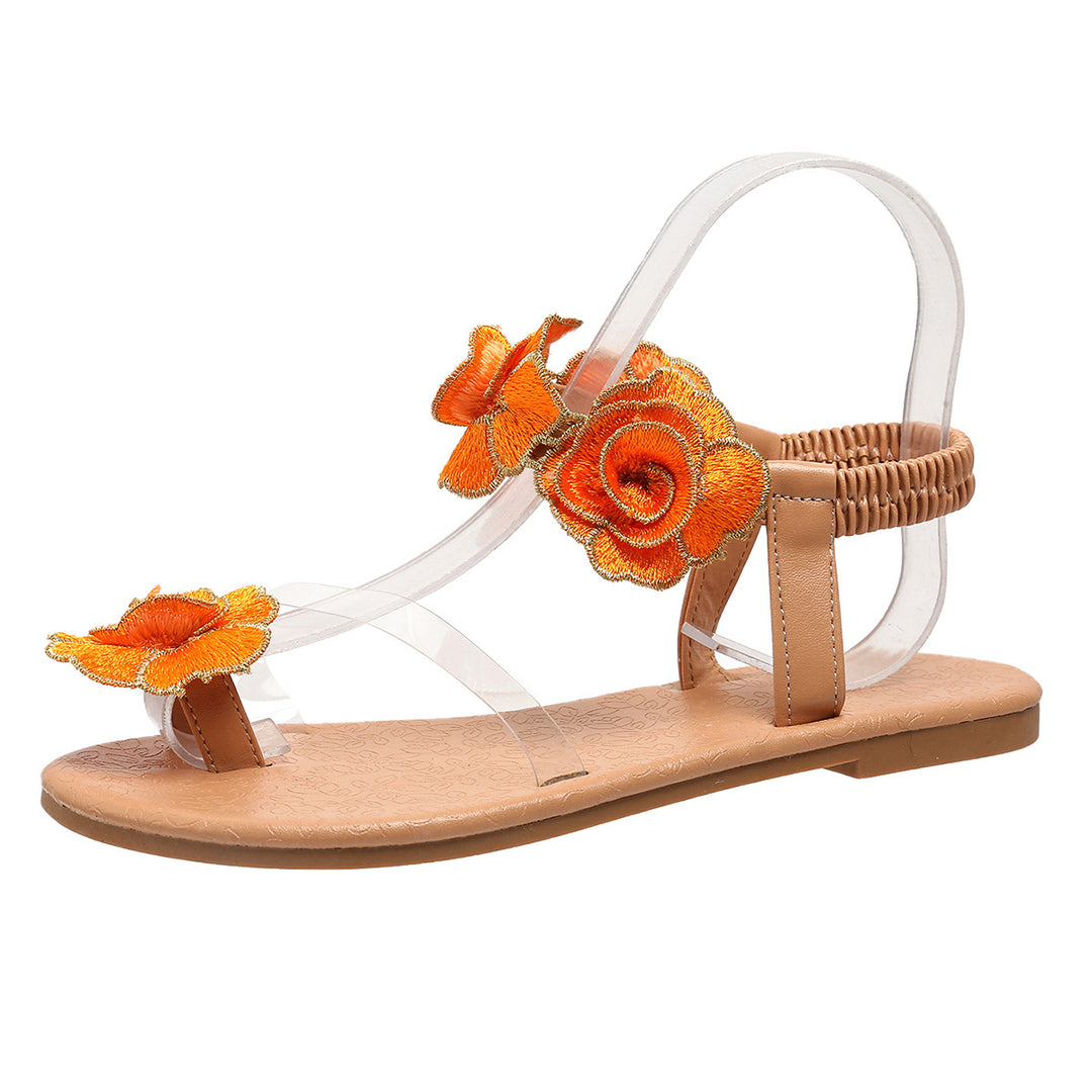 Dame sandaler med blomster broderier og gennemsigtig rem Stilla