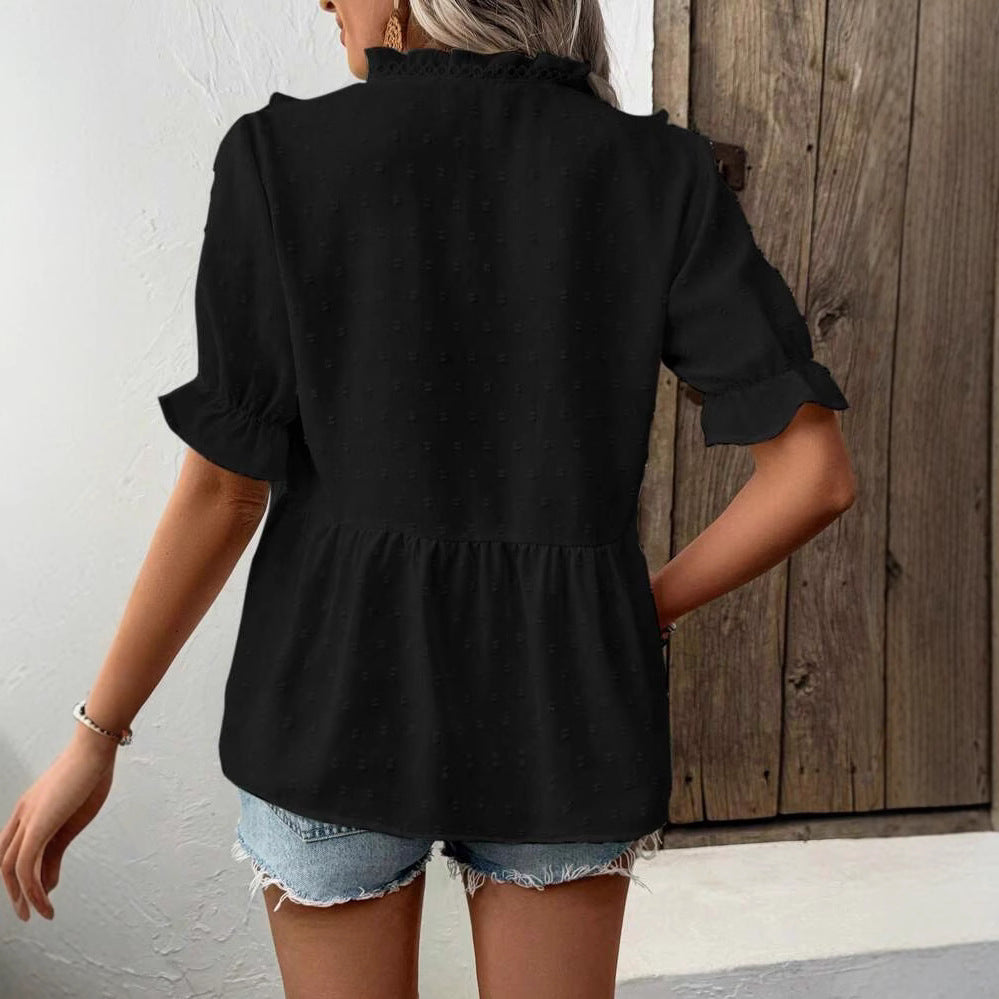Dame elegant bluse med flæse detaljer Stilla