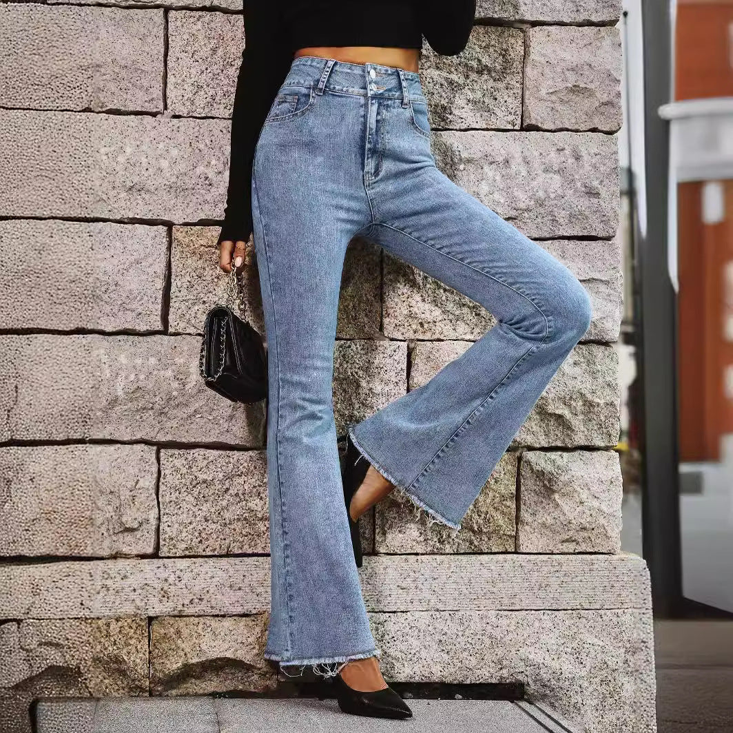 Dame Flared Jeans med høj talje og fransede kanter Stilla