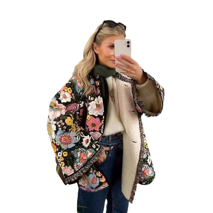 Dame Floral Print Steppjakke Stilla