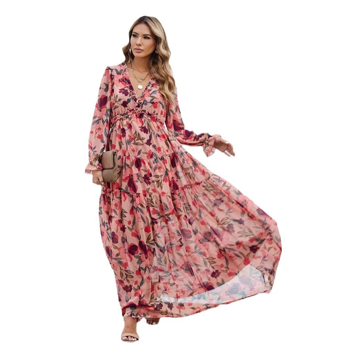 Dame Boho Maxikjole med blomsterdesign og flæsedetaljer Stilla