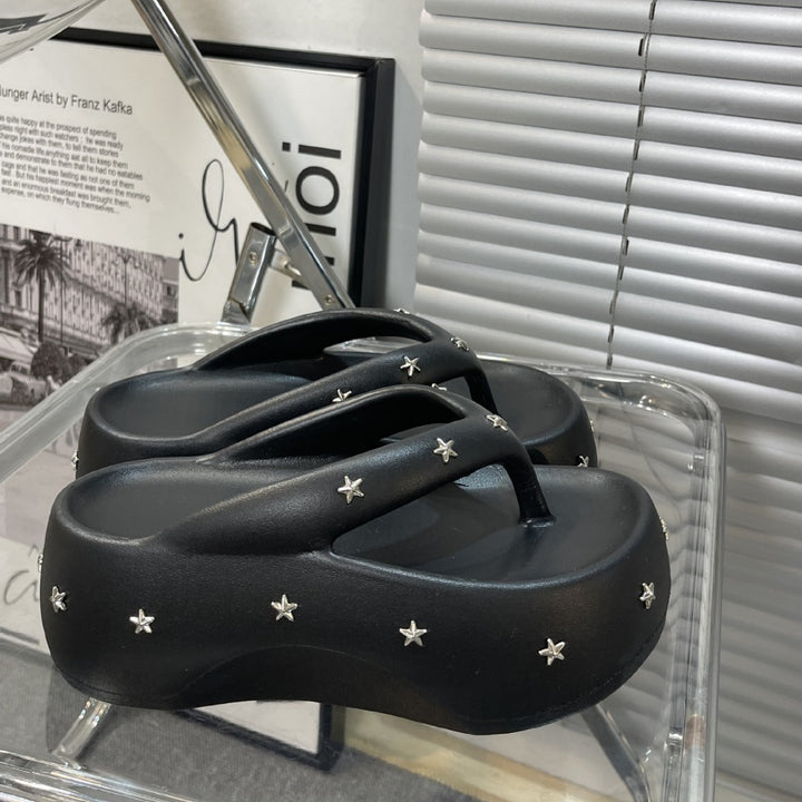 Dame komfortable flip-flops med dekorativ stjernesmuck Stilla