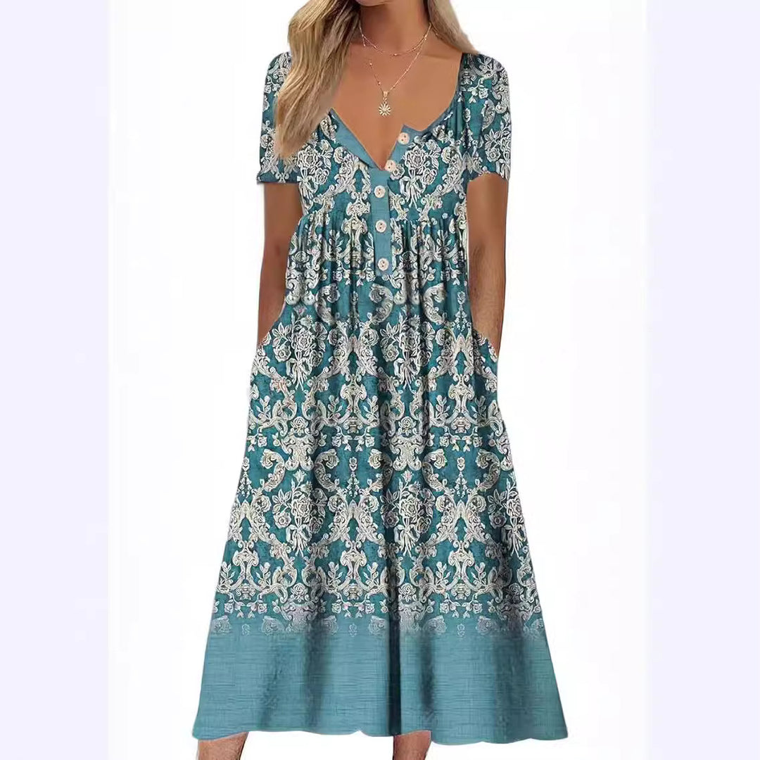 Dame Elegant Maxikjole med blomsterdesign og praktiske lommer Stilla