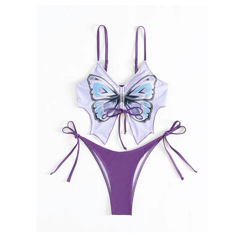 Dame Farverig Bikini-Sæt med Sommerfugl Design Skovae