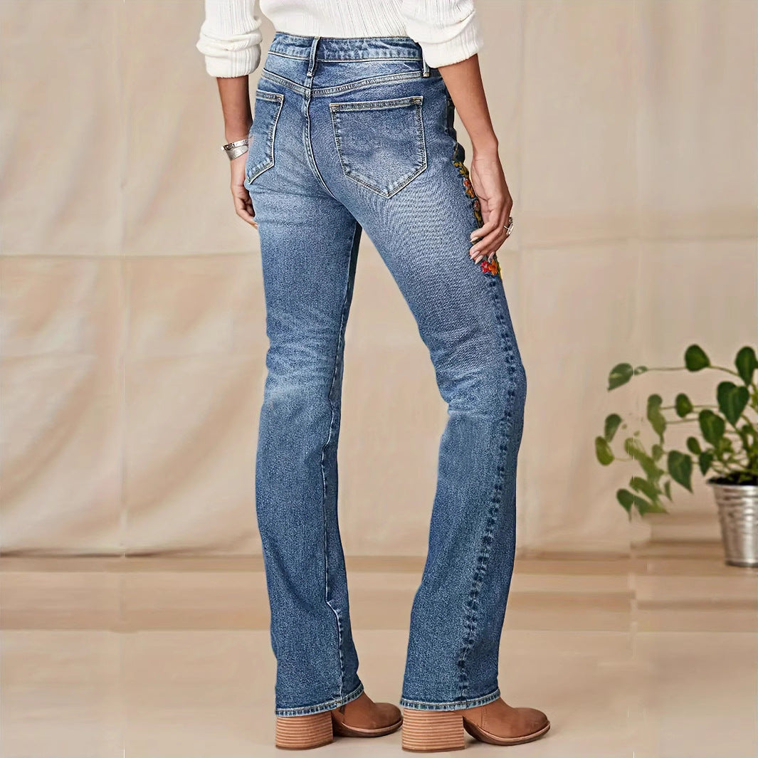 Dame jeans i western-stil med detaljeret hest-applikation Stilla