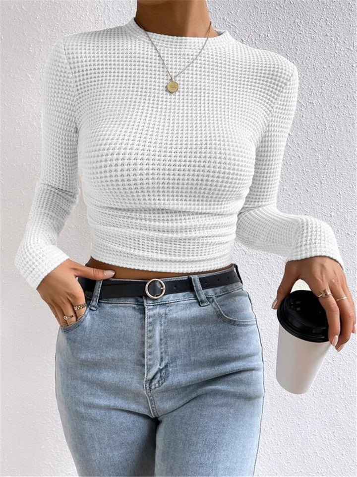 Dame Cropped Langærmet T-shirt i struktureret materiale med tætsiddende snit Stiila