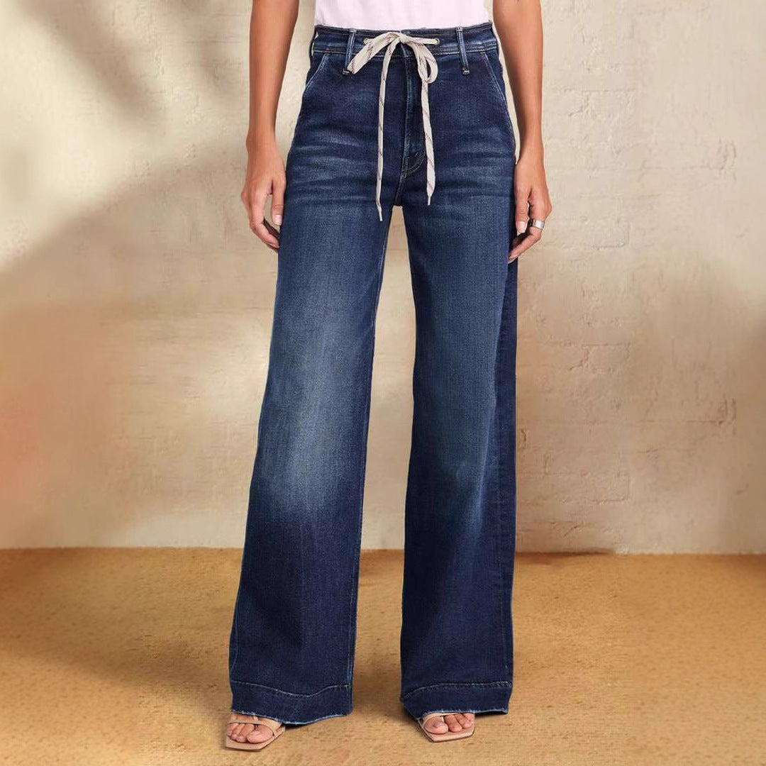 Dame Bred Denim-Bukser med høj talje og justerbar snøre Stilla