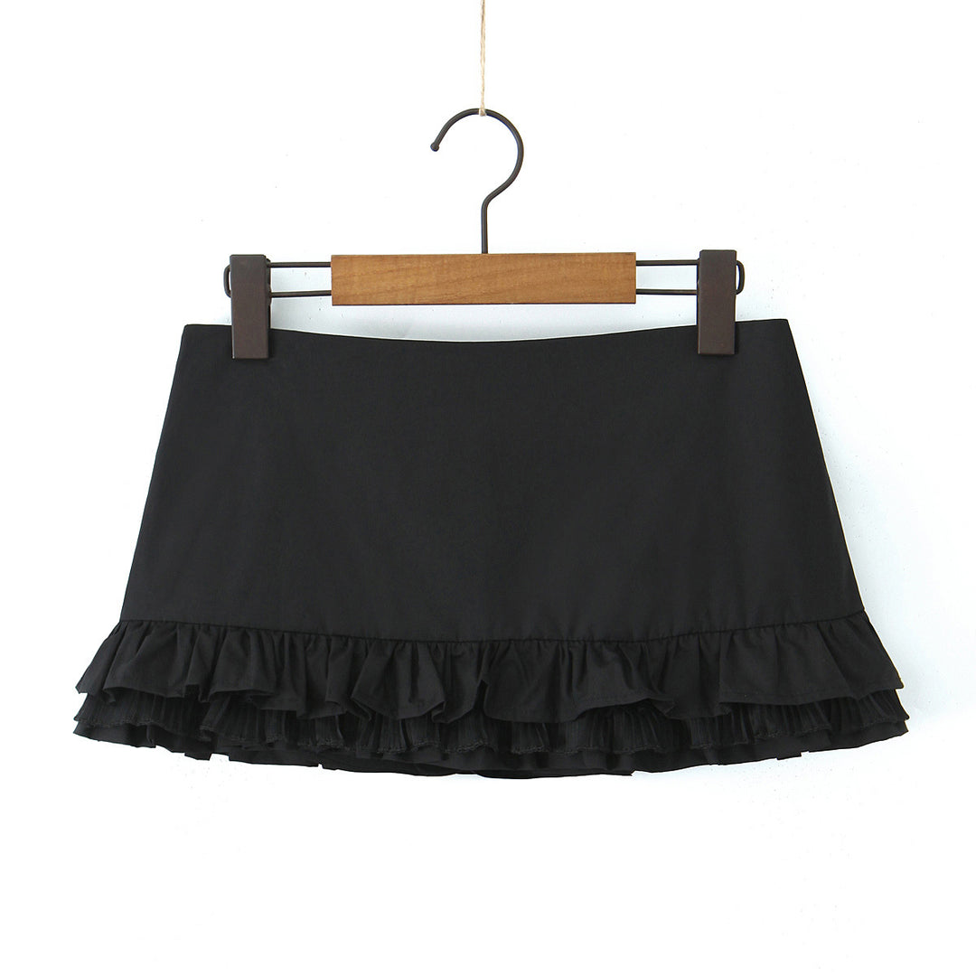 Dame trendy mini nederdel med elegante flæsedetaljer og elastisk talje Stilla