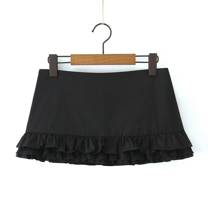 Dame trendy mini nederdel med elegante flæsedetaljer og elastisk talje Stilla