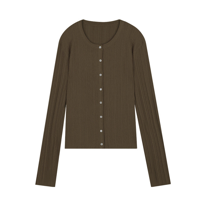 Dame fin strik cardigan med klassisk knaplukning og elegant ribstruktur Stilla