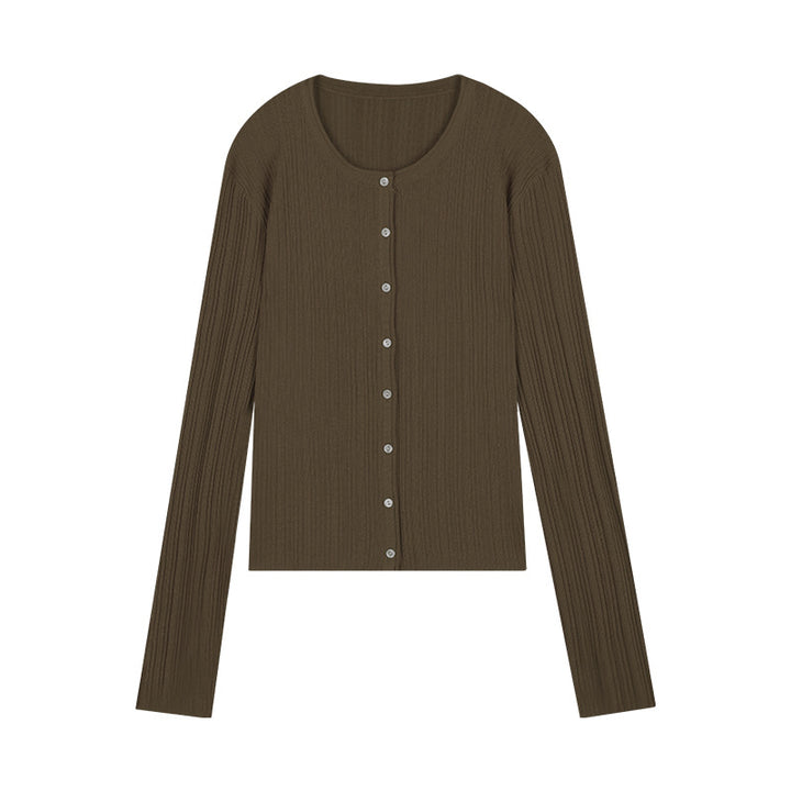 Dame fin strik cardigan med klassisk knaplukning og elegant ribstruktur Stilla