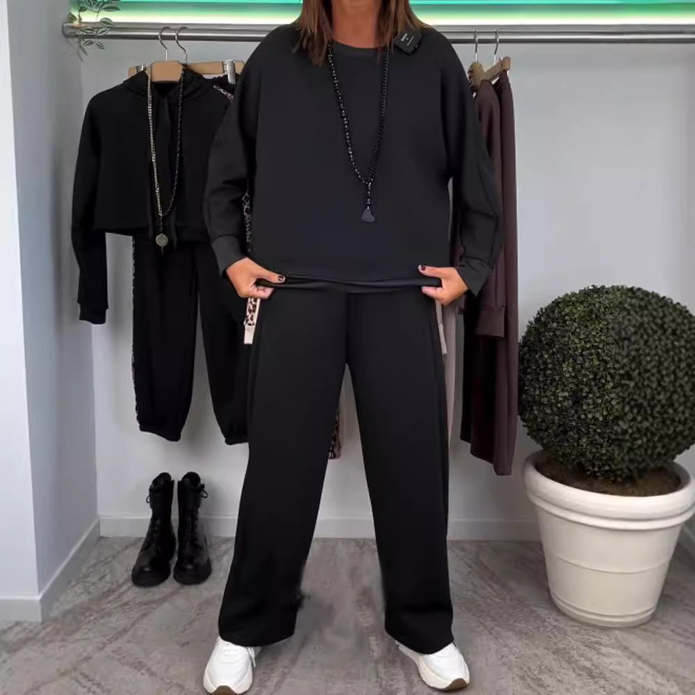 Dame nan Oversize-jogging-sæt med kasseformet sweatshirt og bred palazzo-bukser med dekorativt sidelært bånd Skovae