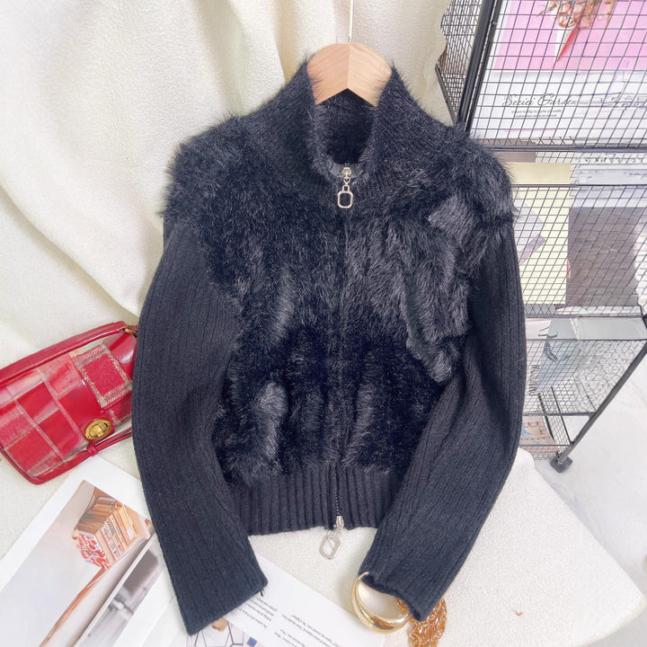 Kvinders termisk isolerende strikket sweater med høj krave og luksuriøs fleeceindsats Stilla
