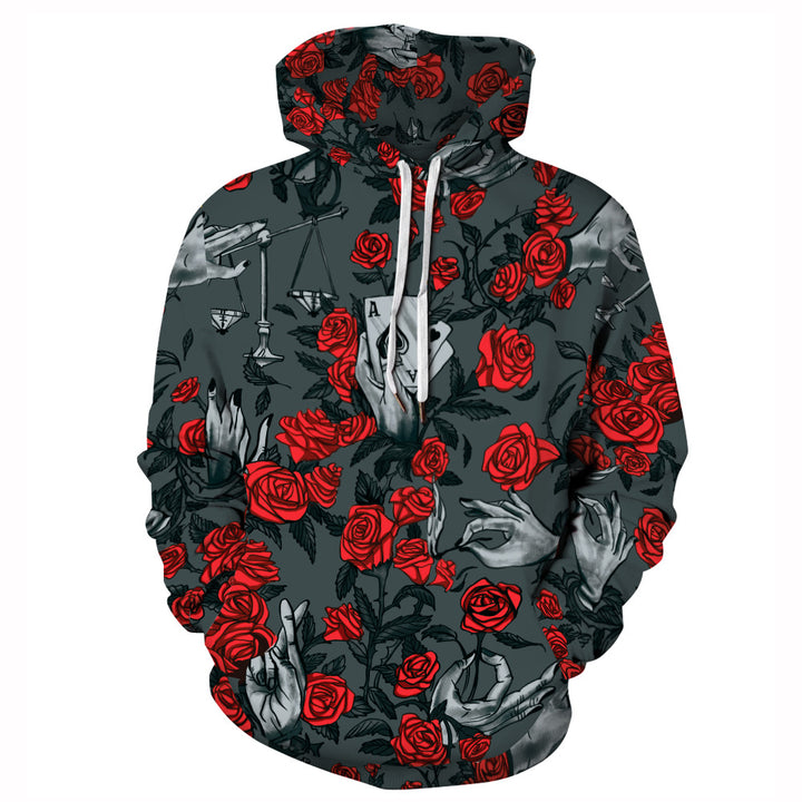 Dame hættetrøje med unikt rosemotiv og kontrastfarvede prints Stilla