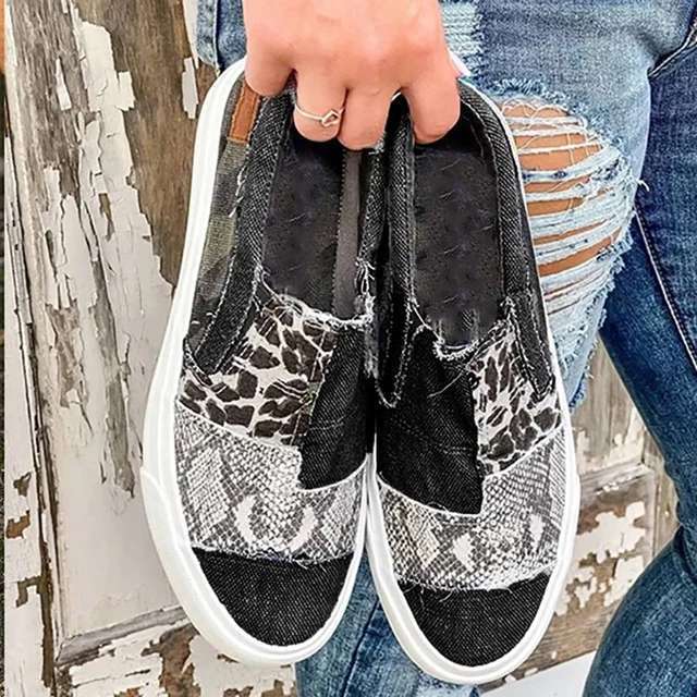 Dame Slip-On Sneakers med moderigtigt dyremotiv og elastiske indsatser Stilla