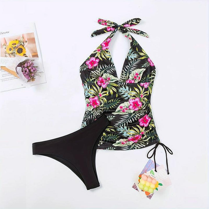 Dame Tankini-sæt med blomsterdesign og justerbar halterneck Skovae
