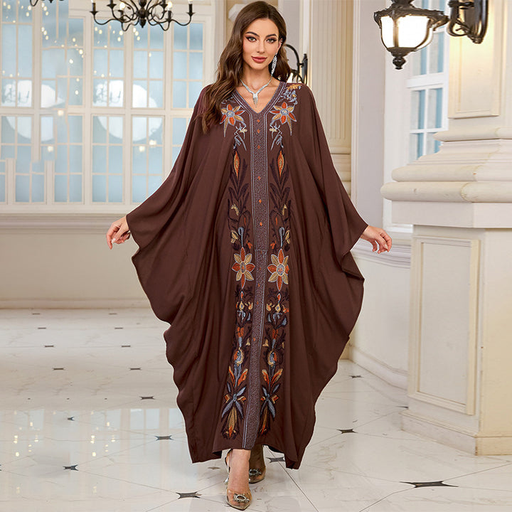 Dame Kaftan med kunstnerisk broderi og vide ærmer Stilla