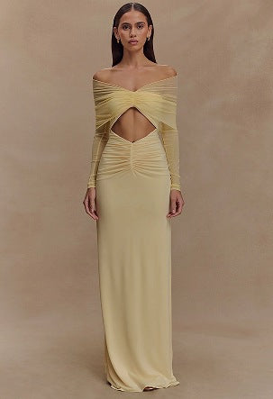 Femme Off-Shoulder Raffung Cut-Out Maxi Kjole Stilla