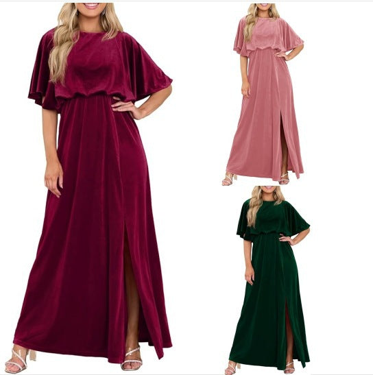 Dame Elegant Maxikjole med sideslag og voluminøse ærmer Stilla