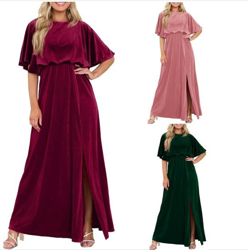 Dame Elegant Maxikjole med sideslag og voluminøse ærmer Stilla
