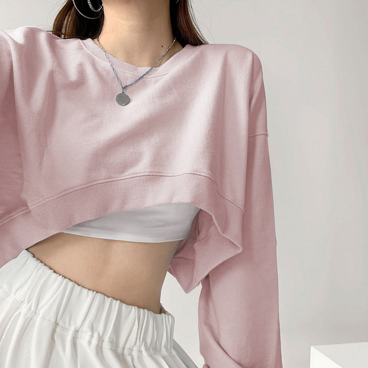 Kvinders afslappede crop sweatshirt med løse ærmer og moderne snit