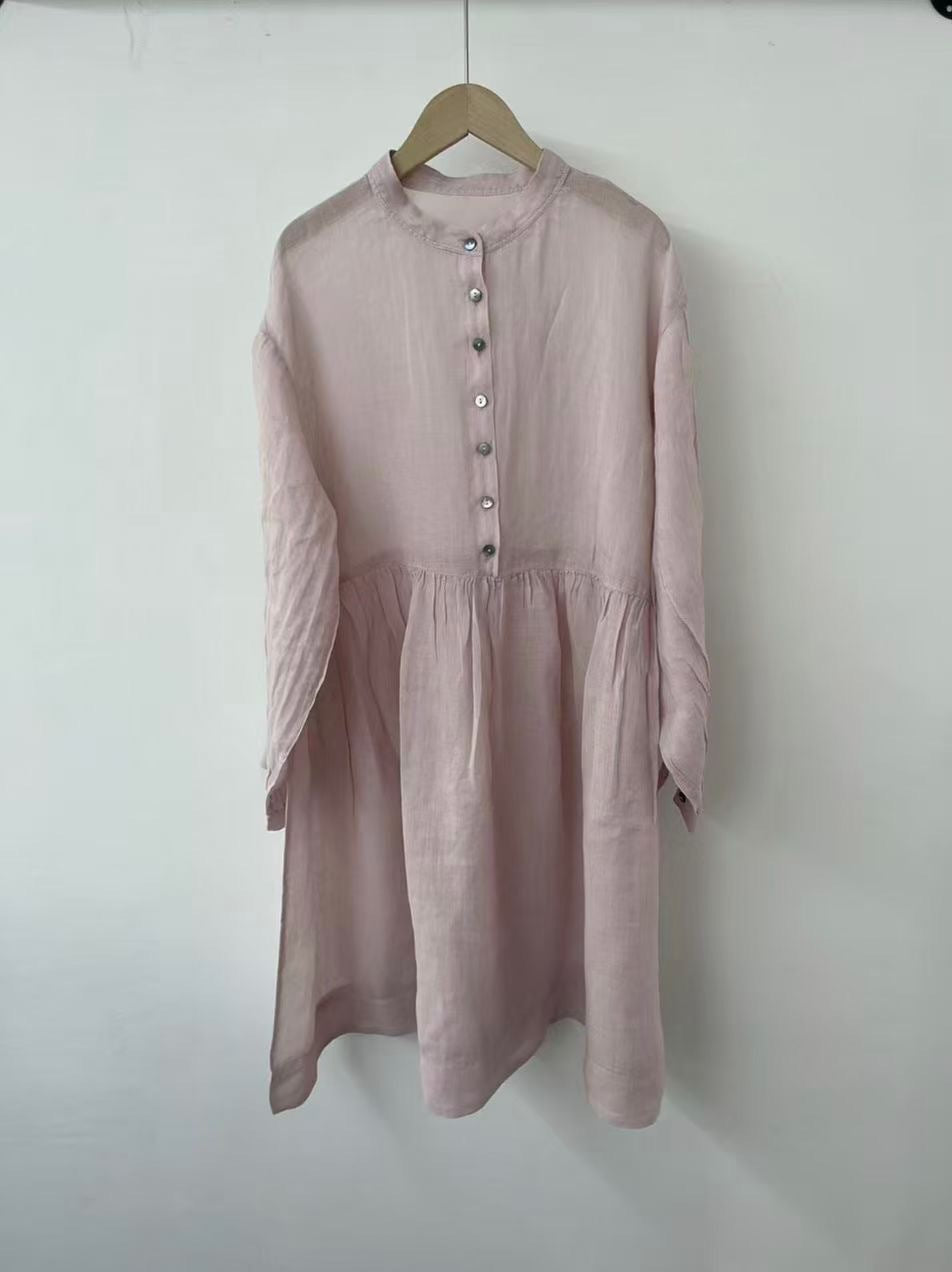Dame Relaxed Fit Button-Up Kjole med plisseret A-linje Skirt Stilla