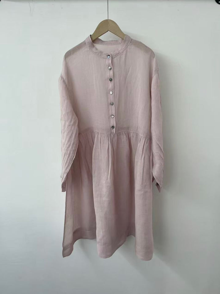 Dame Relaxed Fit Button-Up Kjole med plisseret A-linje Skirt Stilla