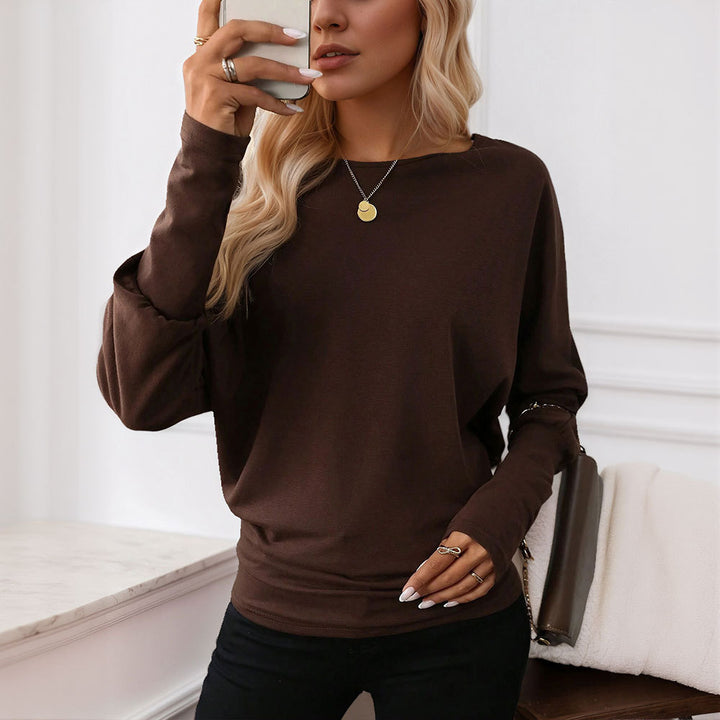 Kvinders oversized langærmet skjorte med elegant rund halsudskæring og afslappet design Stilla