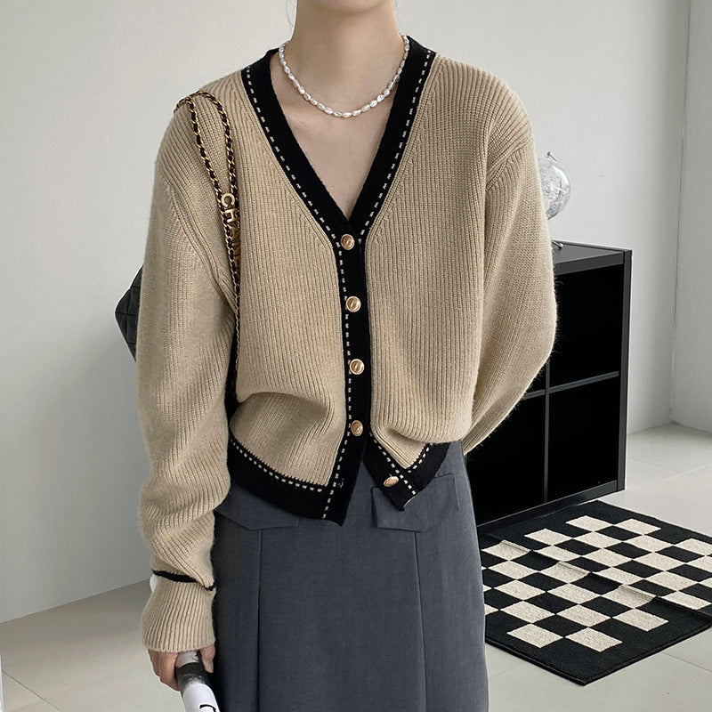 Kvindernes Mode Cardigan med Kontrast Detaljer Stilla