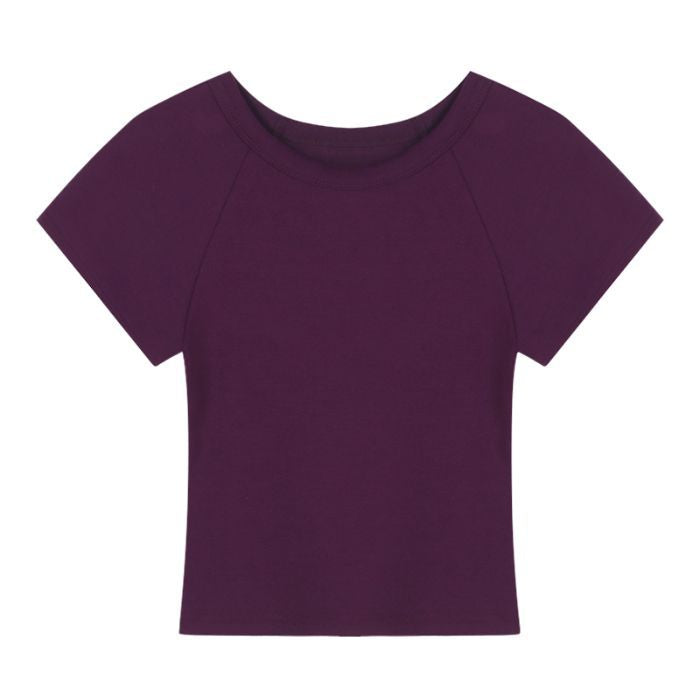 Dame cropped T-shirt med fashionable rund hals og afslappet design
