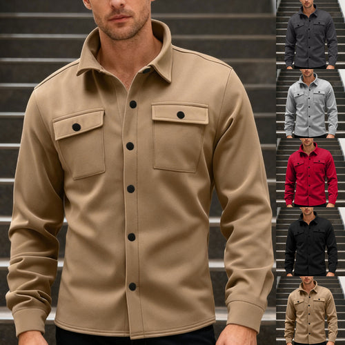 Herren nan Twill-overshirt med skjortekrave, påsyede brystlapper og lige søm Skovae