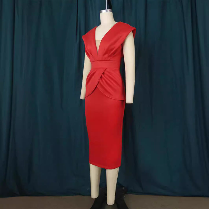 Dame Midi-Kjole med elegant draperingsdesign Skovae