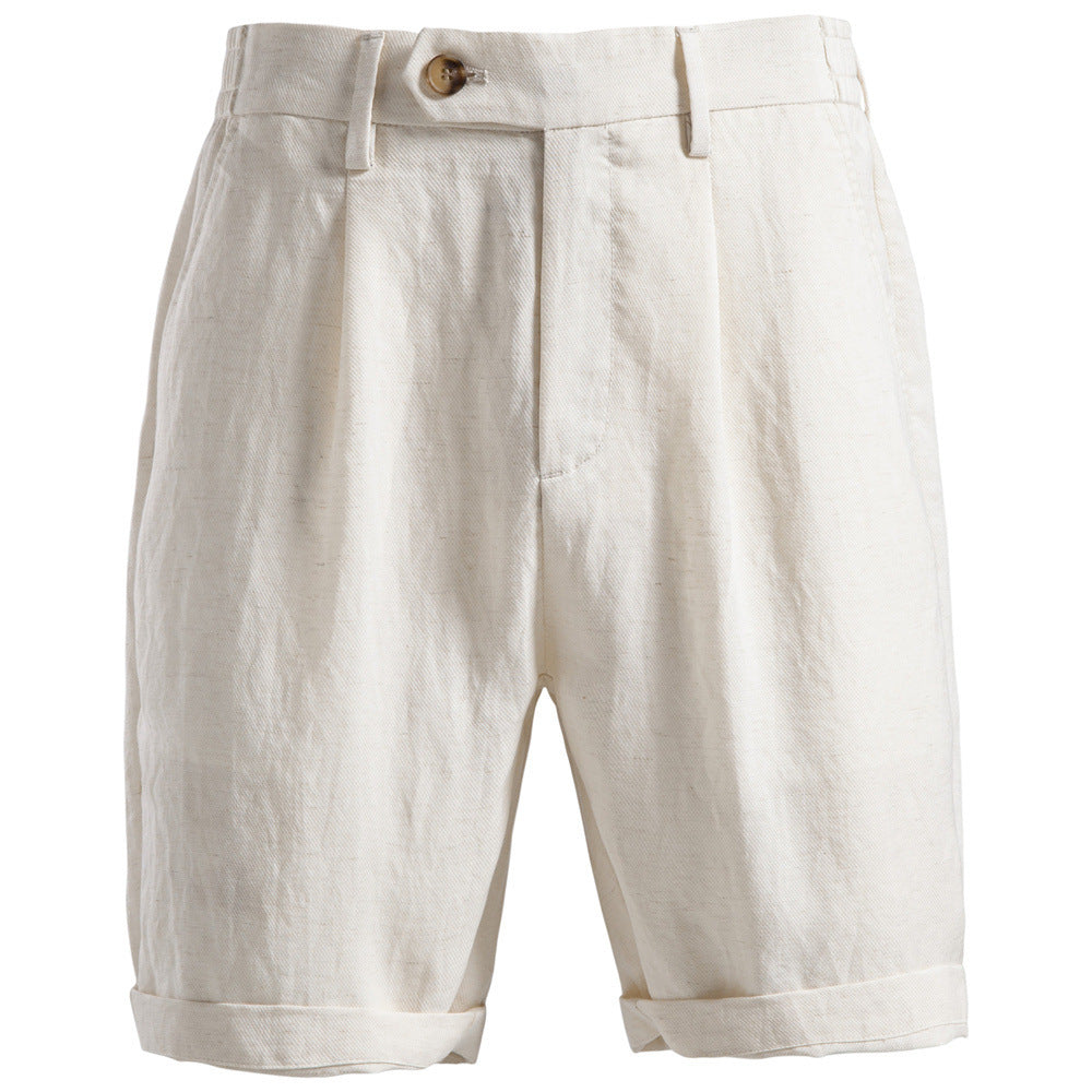 Herrer casual linned shorts med omslag og plisseringer Skovae